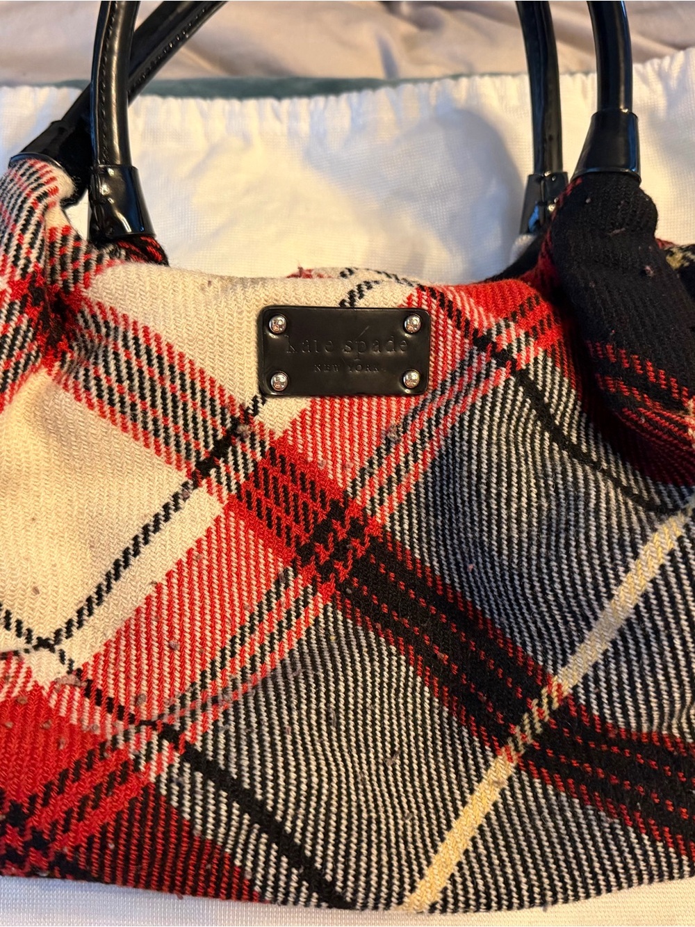 kate spade Red, Black and Cream Plaid Shoulder Bag